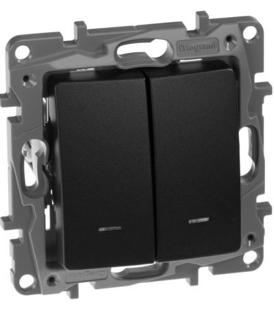 Выключатель двухклавишный Legrand Etika с подсветкой 10A 250V антрацит 672604