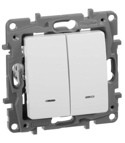 Выключатель двухклавишный Legrand Etika с подсветкой 10A 250V белый 672204