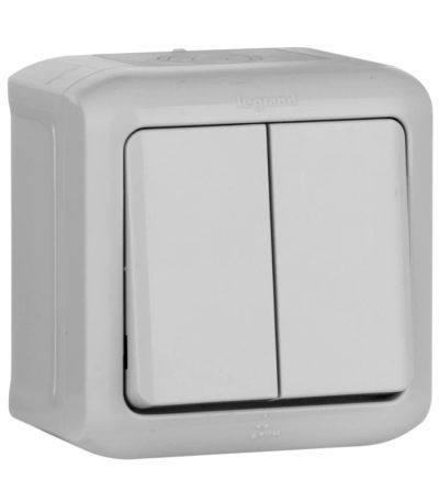 Выключатель двухклавишный Legrand Quteo 10A 250V IP44 серый 782332
