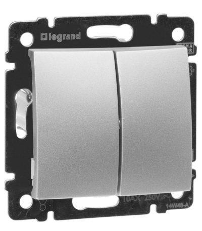 Выключатель двухклавишный Legrand Valena 10A 250V алюминий 770105