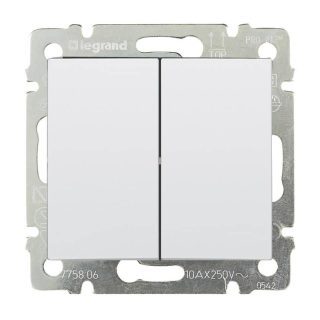 Выключатель двухклавишный Legrand Valena 10A 250V белый 774405