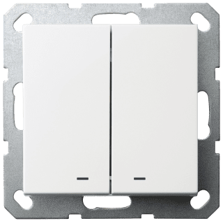 Выключатель двухклавишный перекрестный Jasmart со светодиодами с накладкой 10A 250V белый глянцевый G3023NW