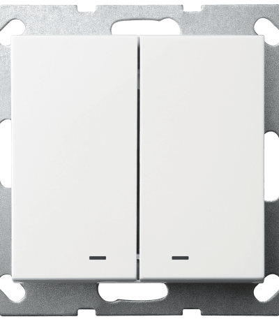 Выключатель двухклавишный перекрестный Jasmart со светодиодами с накладкой 10A 250V белый глянцевый G3023NW