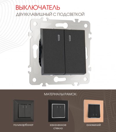 Выключатель двухклавишный с подсветкой Arte Milano 203.31-2.black