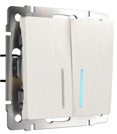 Выключатель двухклавишный с подсветкой Werkel перламутровый рифленый W1120113 4690389160905