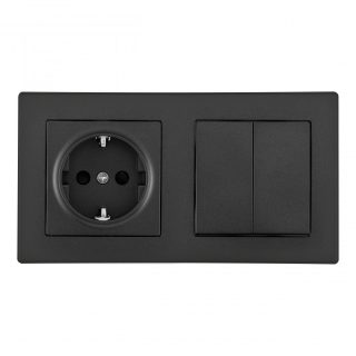 Выключатель двухклавишный с розеткой Arte Milano SET06-2-30-2-40-1 black