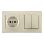 Выключатель двухклавишный с розеткой Arte Milano SET06-2-30-2-40-1 shampan