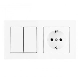 Выключатель двухклавишный с розеткой Arte Milano SET06-2-30-2-40-1 white