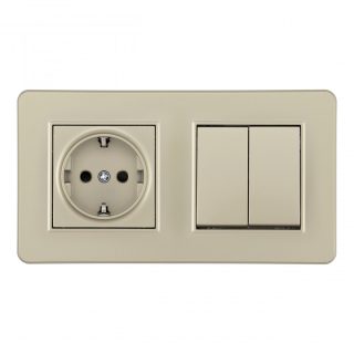 Выключатель двухклавишный с розеткой Arte Milano SET16-2-40-1-30-2 shampan