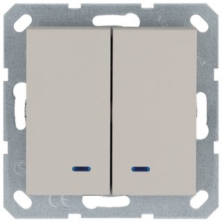 Выключатель двухклавишный со светодиодами 10A 250V с накладкой, цвет Тауп Jasmart G3023NT