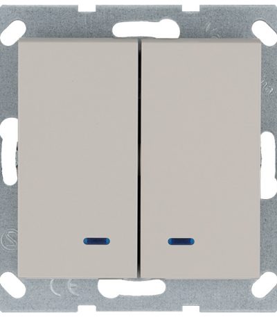 Выключатель двухклавишный со светодиодами 10A 250V с накладкой, цвет Тауп Jasmart G3023NT