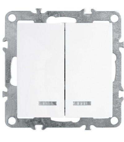 Выключатель двухклавишный Stekker Эрна с подсветкой белый PSW10-9102-01 39310