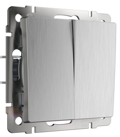 Выключатель двухклавишный Werkel cеребряный рифленый W1120009 4690389158933