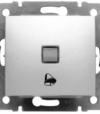 Выключатель кнопочный одноклавишный Legrand Valena 10A 250V с подсветкой Звонок алюминий 770115