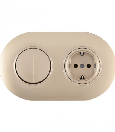 Выключатель круглый двухклавишный с розеткой с/з и шторками Arte Milano SET08-2-40-1-30-2 shampan