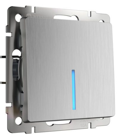 Выключатель одноклавишный проходной с подсветкой Werkel cеребряный рифленый W1112109 4690389158919