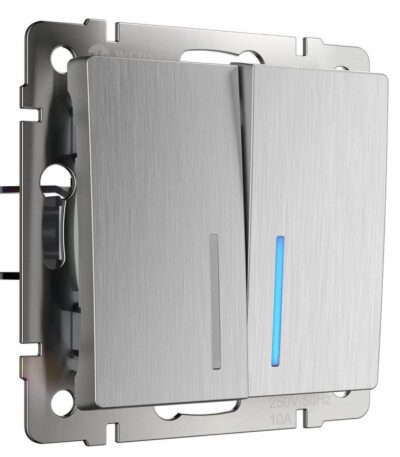 Выключатель Werkel двухклавишный проходной с подсветкой cеребряный рифленый W1122109 4690389159633