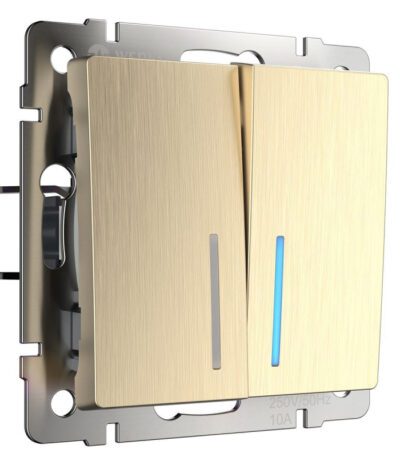 Выключатель Werkel двухклавишный проходной с подсветкой шампань рифленый W1122110 4690389160257