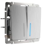 Выключатель Werkel двухклавишный с подсветкой cеребряный рифленый W1120109 4690389159619