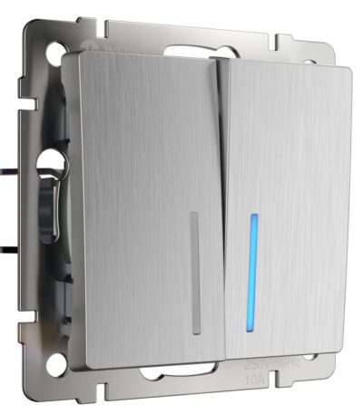 Выключатель Werkel двухклавишный с подсветкой cеребряный рифленый W1120109 4690389159619