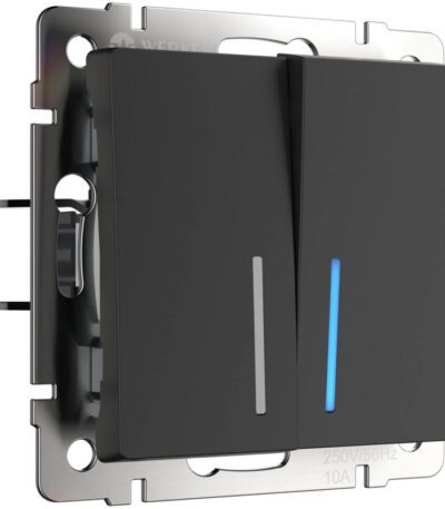 Выключатель Werkel двухклавишный с подсветкой черный матовый W1120108 4690389156717