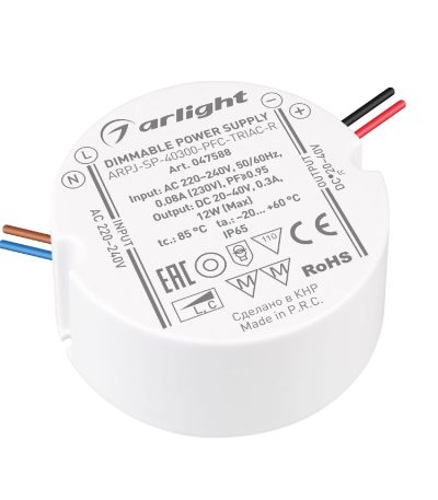 Блок питания Arlight ARPJ-SP-40300-PFC-TRIAC-R (12W, 20-40V, 300mA) 047588
