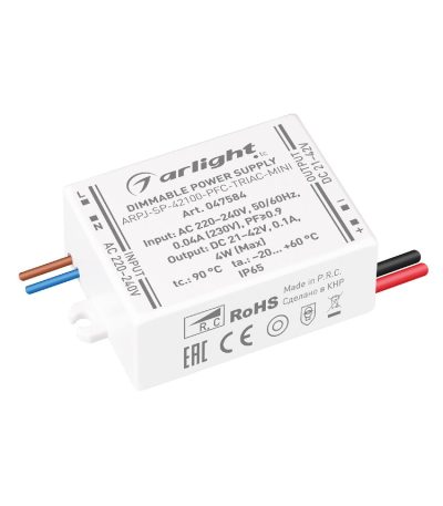 Блок питания Arlight ARPJ-SP-42100-PFC-TRIAC-MINI (4W, 21-42V, 100mA) 047584