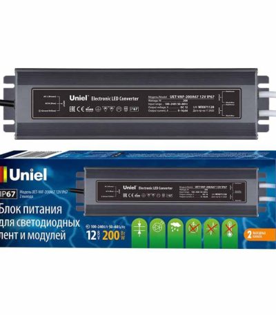 Блок питания Uniel 12V 200W IP67 16,7A UET-VAF-200A67 12V IP67 UL-00007579