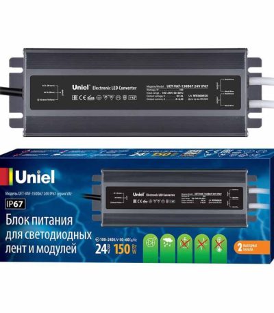 Блок питания Uniel 24V 150W IP67 6,3A UET-VAF-150B67 24V IP67 UL-00007578