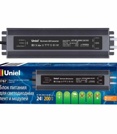 Блок питания Uniel 24V 200W IP67 8,3A UET-VAF-200B67 24V IP67 UL-00007580