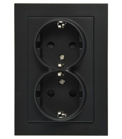 Двойная розетка SHUKO Jasmart с защитными шторками черный матовый (soft touch) 16A 250V 2P+T G5504PB