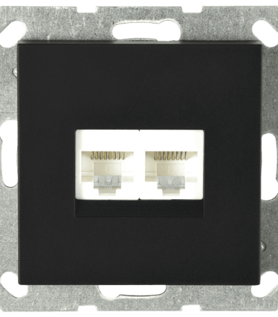 Интернет розетка Jasmart двойная разъем RJ45х2 с накладкой черный матовый (soft touch) G6106PB