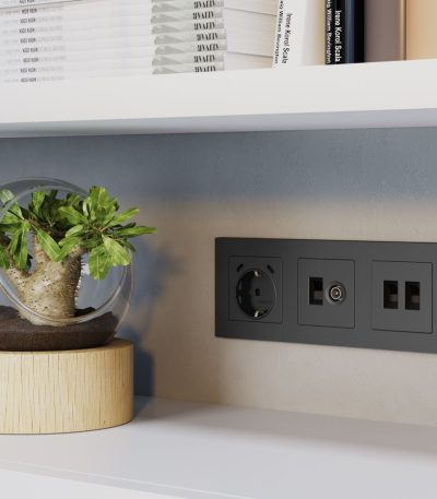 Комплект мех-ма розетки компьютерной + TV оконечной RJ-45 с автоматической защитной шторкой Alfa Графит мягкое касание Quant Ambrella Volt MA912510 (AP9125, VM195)