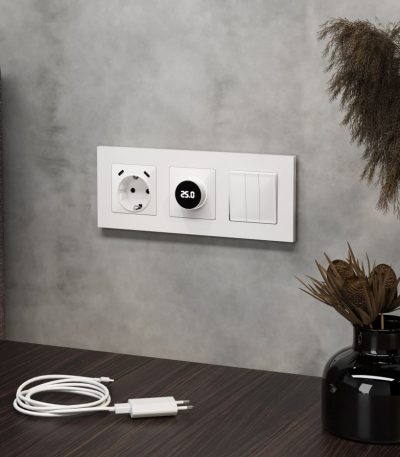 Комплект механизма электрической розетки 2USB С+C 20W с/з на винтовых зажимах 16A-250V Alfa Белый глянец Quant Ambrella Volt MA110510 (AP1105, VM165)