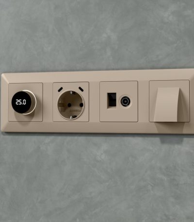 Комплект механизма электрической розетки 2USB С+C 20W с/з на винтовых зажимах 16A-250V Alfa Серо-бежевый матовый Quant Ambrella Volt MA370510 (AP3705, VM165)