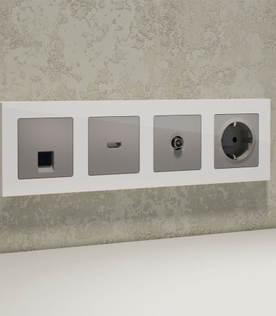 Комплект механизма компьютерной розетки RJ-45 экранированной с автоматической защитной шторкой Alfa Сталь матовый Quant Ambrella Volt MA512005 (AP5120, VM185)