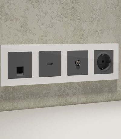 Комплект механизма компьютерной розетки RJ-45 экранированной с автоматической защитной шторкой Alfa Антрацит серый Quant Ambrella Volt MA662005 (AP6620, VM185)