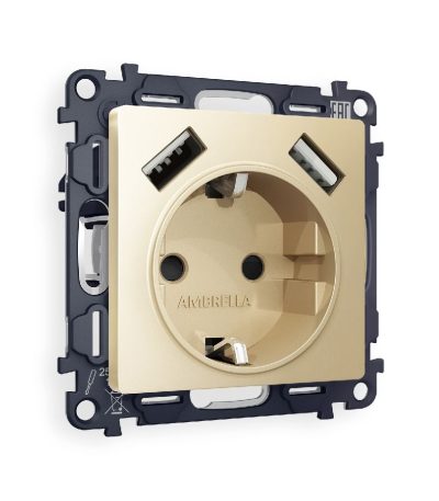 Комплект механизма розетки 2USB A+A 18W (быстрая зарядка) с/з Ambrella Volt Alfa MA609010