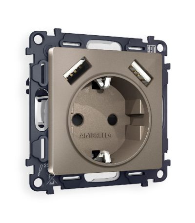 Комплект механизма розетки 2USB A+A 18W (быстрая зарядка) с/з Ambrella Volt Alfa MA639010