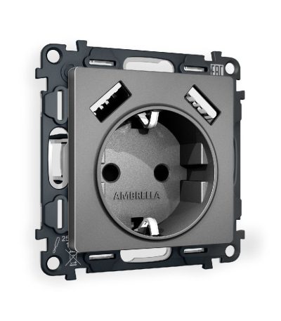 Комплект механизма розетки 2USB A+A 18W (быстрая зарядка) с/з Ambrella Volt Alfa MA659010