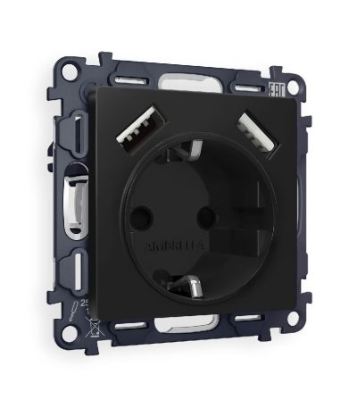 Комплект механизма розетки 2USB A+A 18W (быстрая зарядка) с/з Ambrella Volt Alfa MA809010