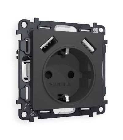 Комплект механизма розетки 2USB A+A 18W (быстрая зарядка) с/з Ambrella Volt Alfa MA909010