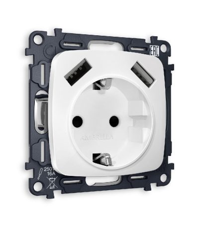 Комплект механизма розетки 2USB A+A 18W (быстрая зарядка) с/з Ambrella Volt Omega MO129010