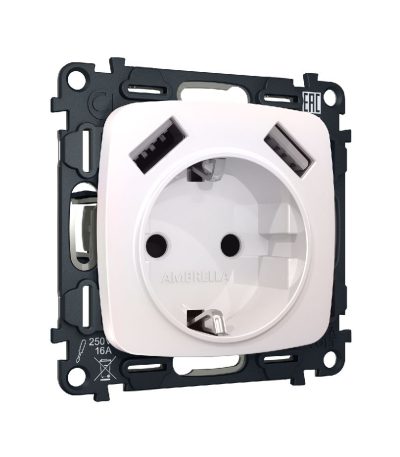 Комплект механизма розетки 2USB A+A 18W (быстрая зарядка) с/з Ambrella Volt Omega MO209010