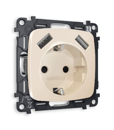 Комплект механизма розетки 2USB A+A 18W (быстрая зарядка) с/з Ambrella Volt Omega MO309010