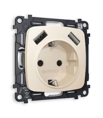 Комплект механизма розетки 2USB A+A 18W (быстрая зарядка) с/з Ambrella Volt Omega MO329010