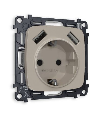 Комплект механизма розетки 2USB A+A 18W (быстрая зарядка) с/з Ambrella Volt Omega MO369010