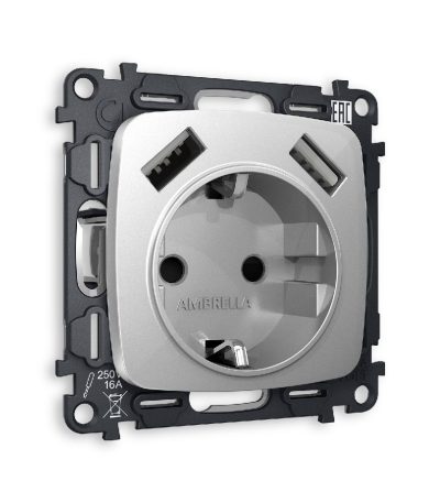 Комплект механизма розетки 2USB A+A 18W (быстрая зарядка) с/з Ambrella Volt Omega MO409010