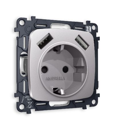 Комплект механизма розетки 2USB A+A 18W (быстрая зарядка) с/з Ambrella Volt Omega MO509010