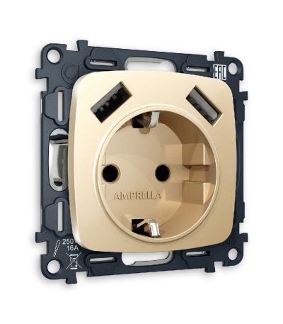 Комплект механизма розетки 2USB A+A 18W (быстрая зарядка) с/з Ambrella Volt Omega MO609010